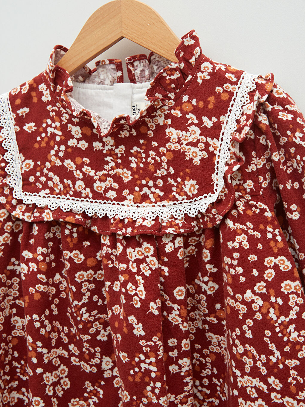 ბაბუის საყელო ნაბეჭდი გრძელმკლავიანი ტვილ გოგონას კაბა-2