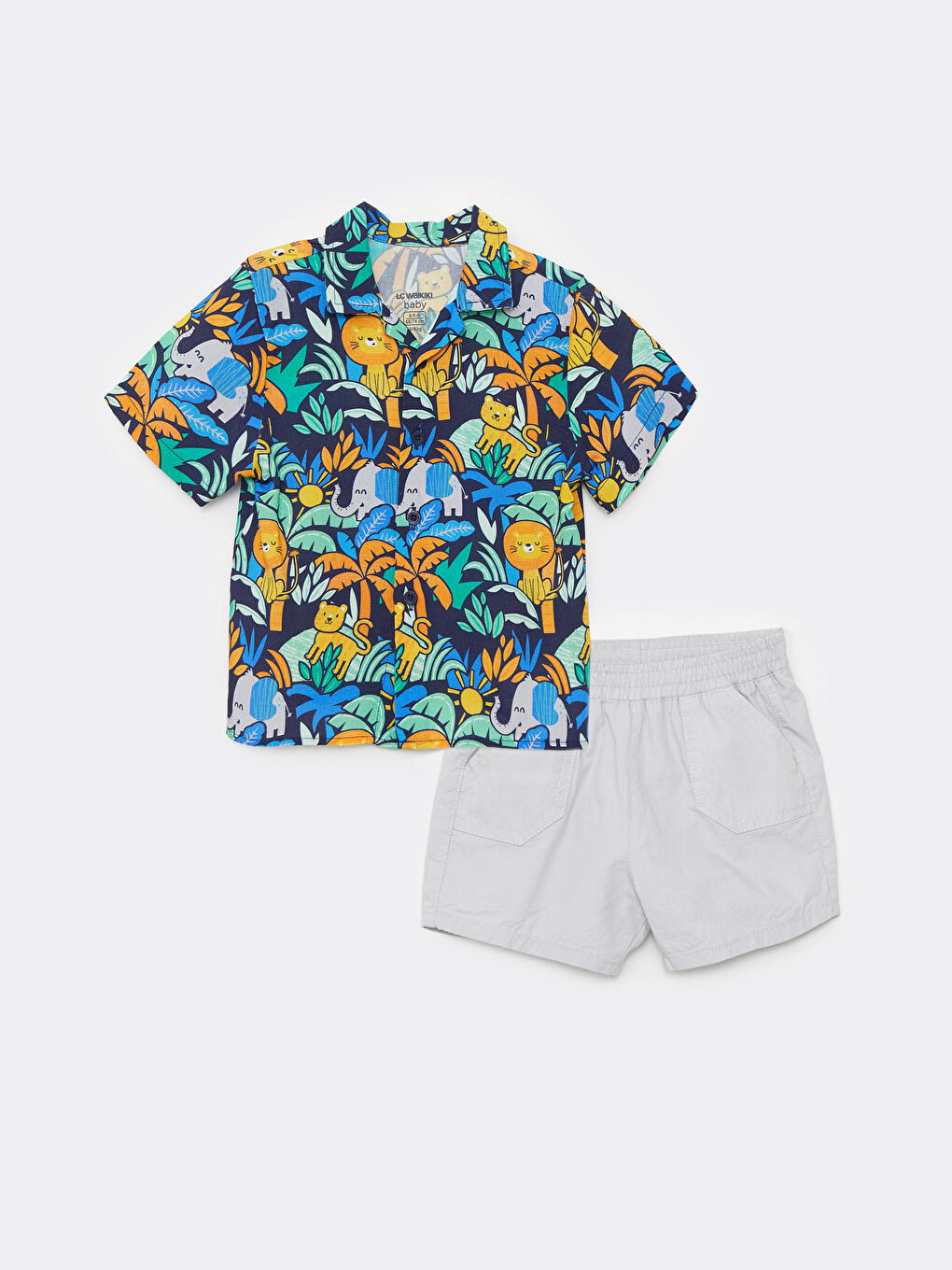 Cămașă cu mânecă scurtă imprimată și pantaloni scurți pentru bebeluși băieți - Set 2 piese