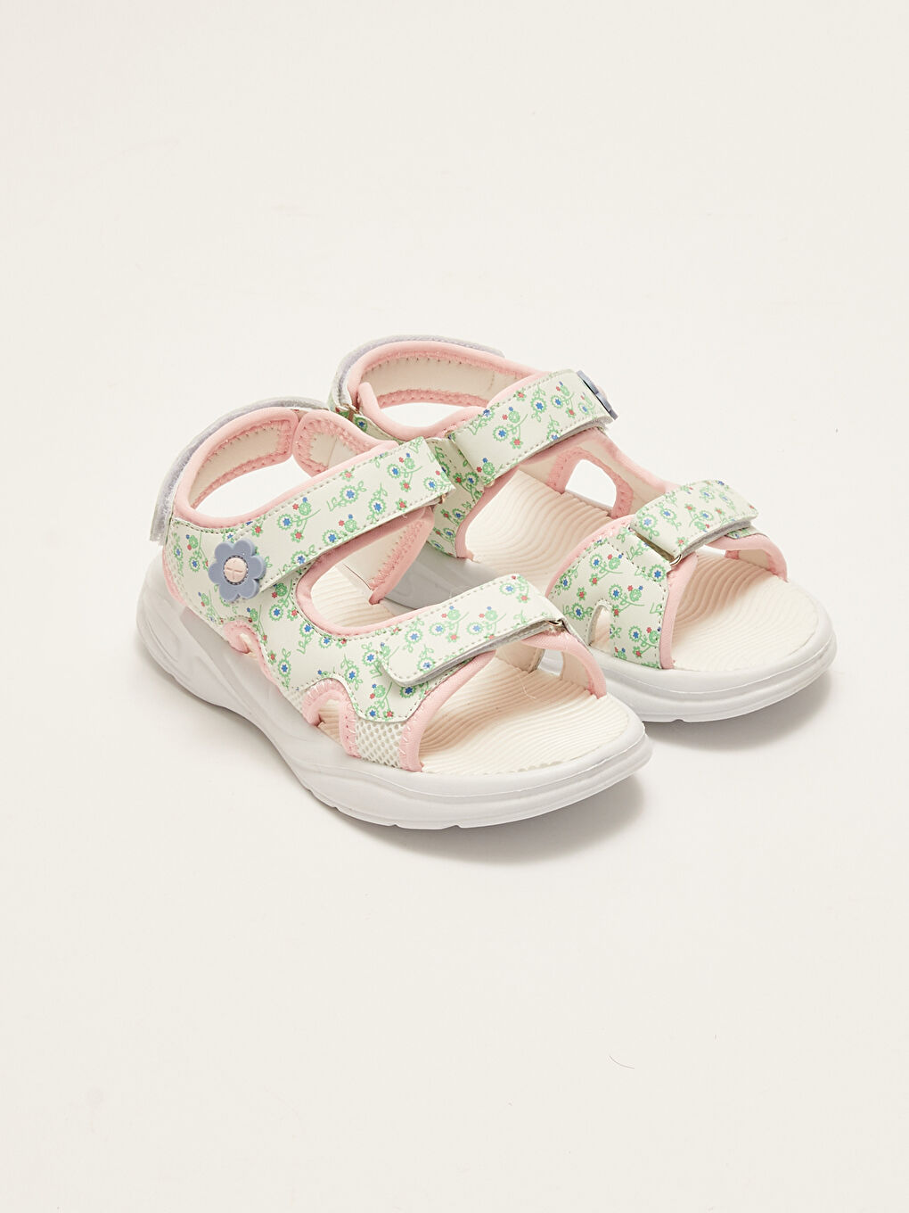 Қыздарға арналған қос баулы принтті ілмекті және жапсырмалы сандалдар