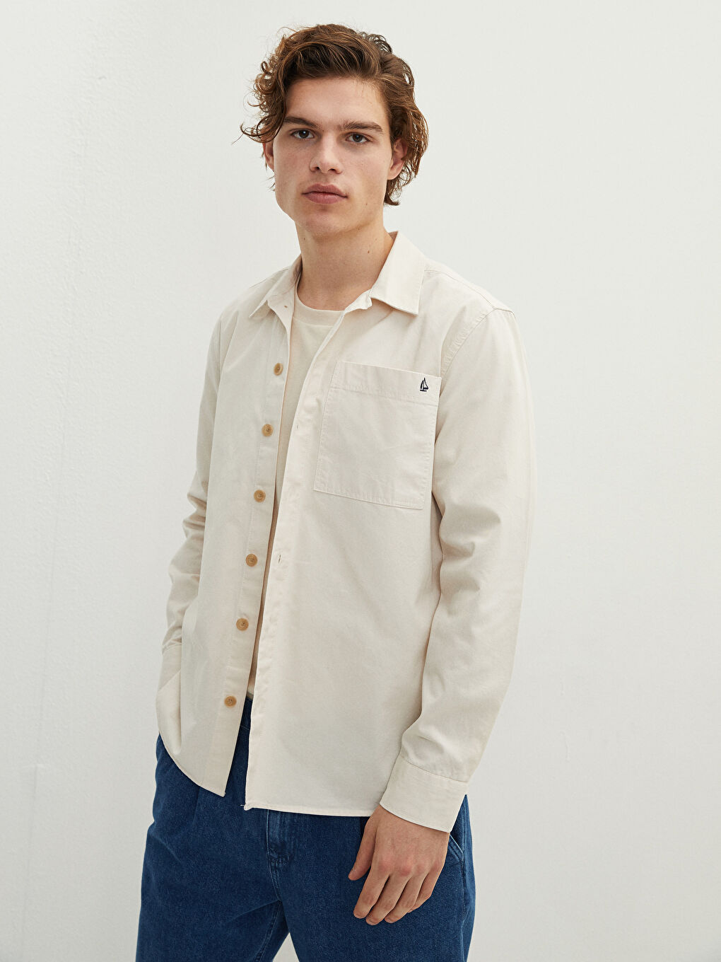 Muška košulja dugih rukava slim fit od gabardina -S2AV09Z8-SAW