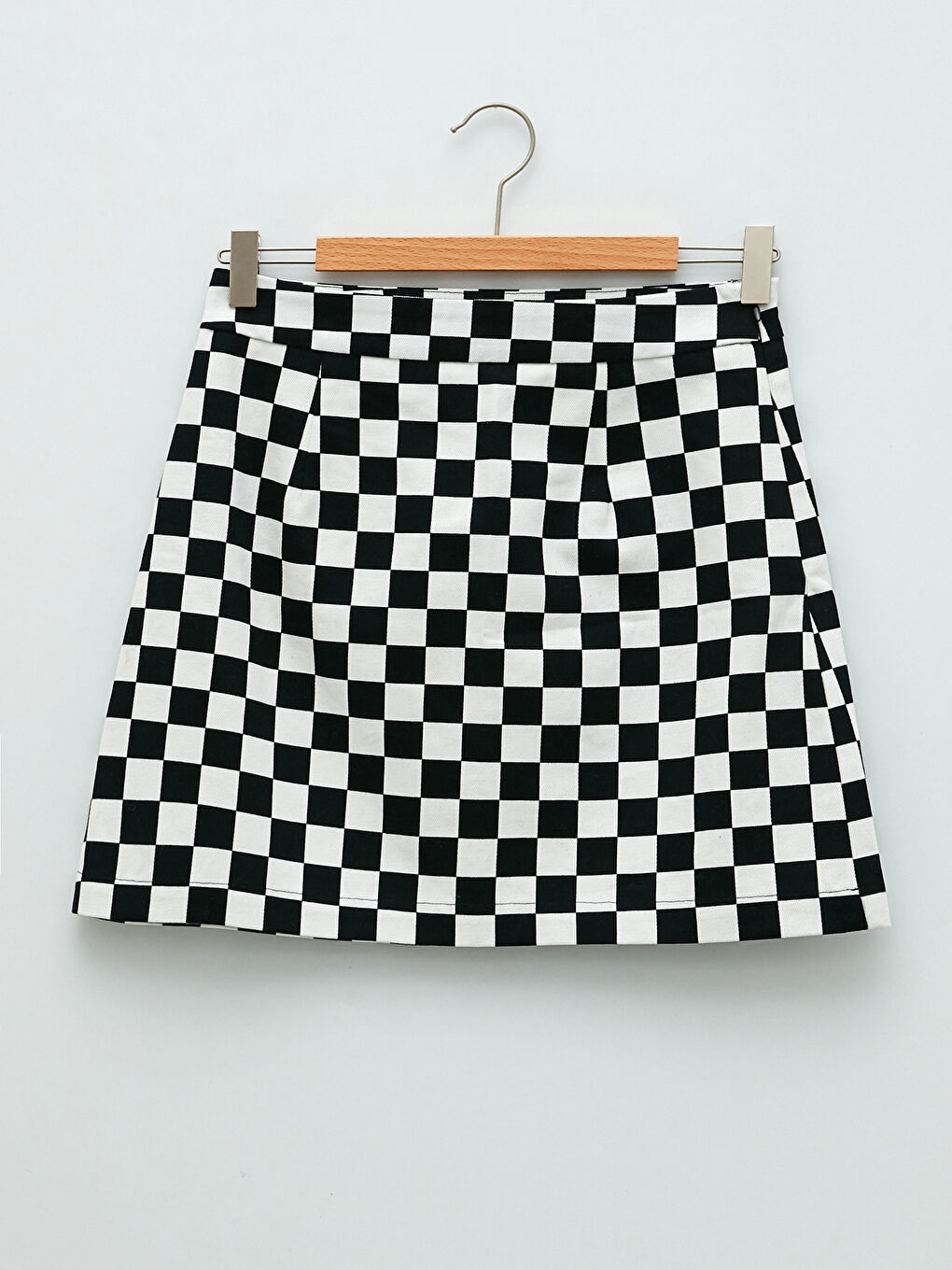 Siyah Standart Fit Ekose Gabardin Kadın Etek-4