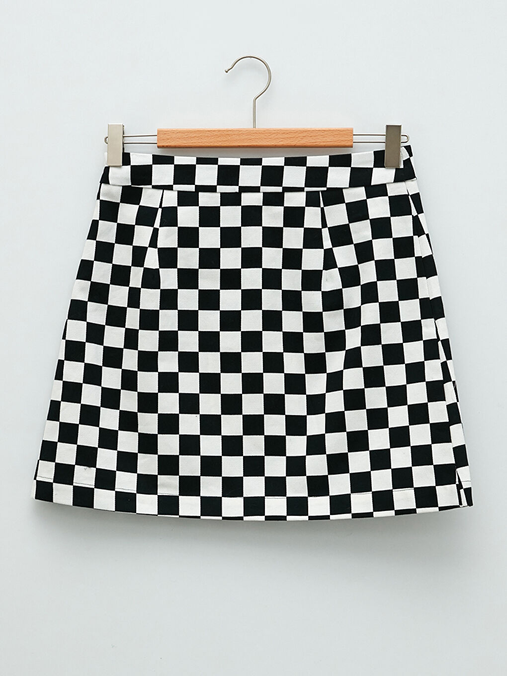 Siyah Standart Fit Ekose Gabardin Kadın Etek-5