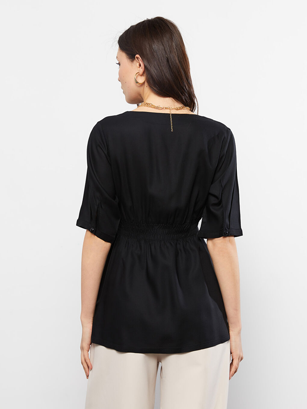 LCWAIKIKI Maternity V-Ausschnitt Gerade Kurzarm Viskose Mutterschaftsbluse -S2AV13Z8-CVL