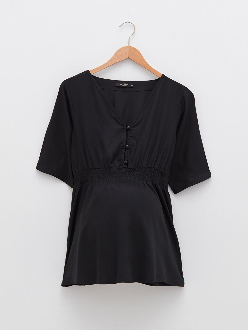 LCWAIKIKI Maternity V-Ausschnitt Gerade Kurzarm Viskose Mutterschaftsbluse -S2AV13Z8-CVL