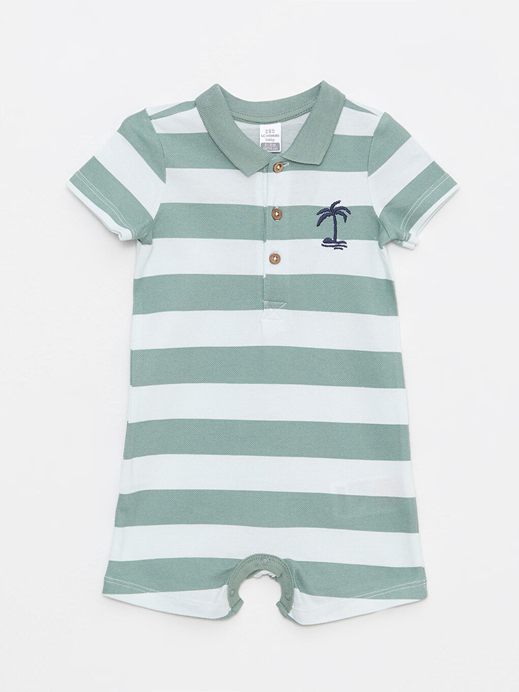 Polo Collar Short Sleeve Striped Cotton Baby Boys' Jumpsuit