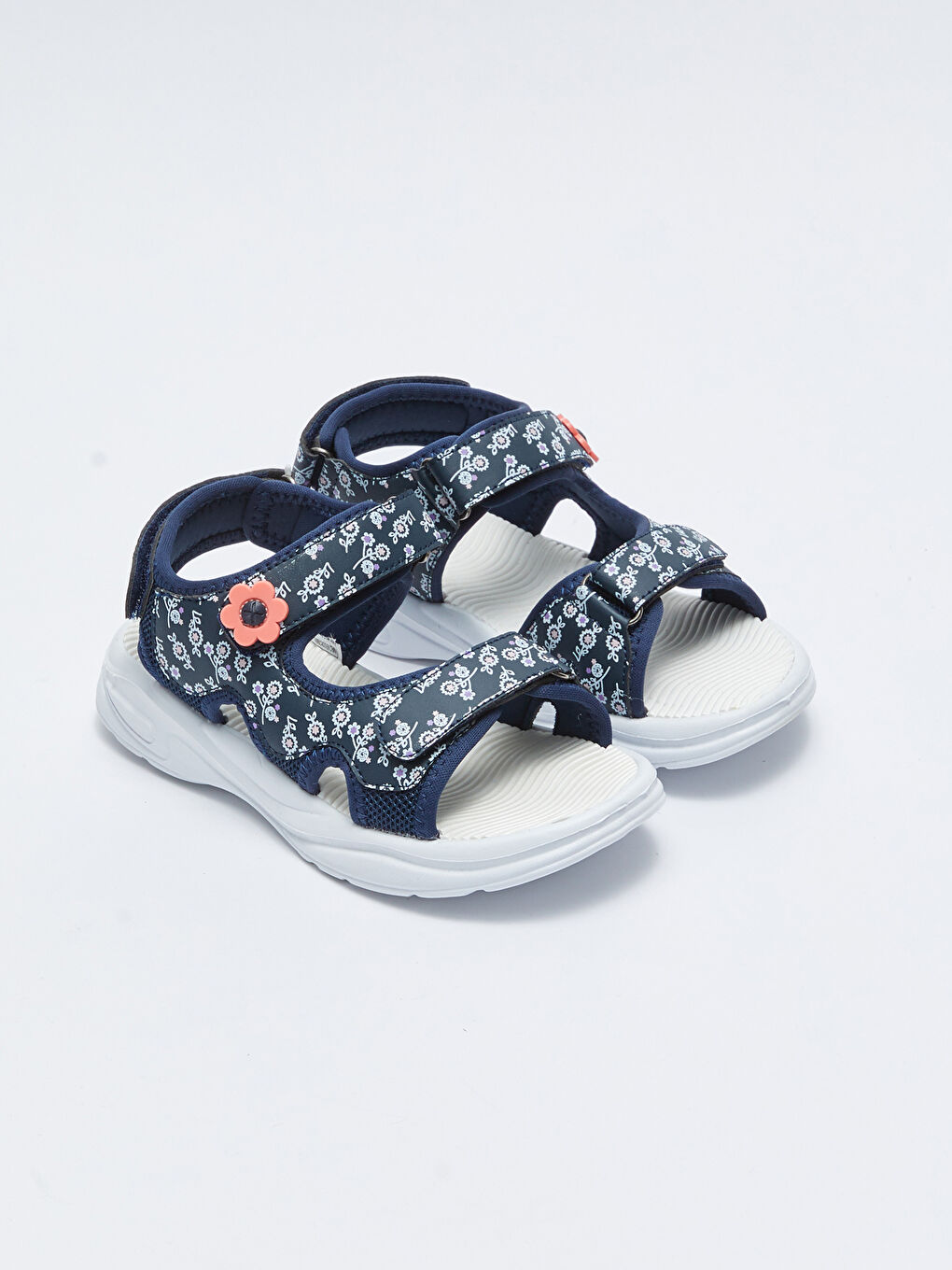 Сандалии Для девочек с двойной полосой, узором и застежкой-липучкой