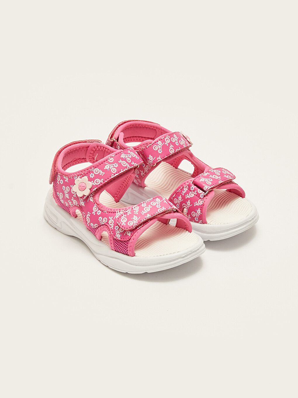Double Band Patterned Hook And Loop Girls' Sandals