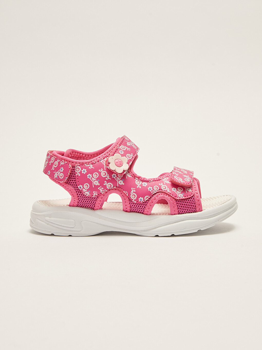 Double Band Patterned Hook And Loop Girls' Sandals-1