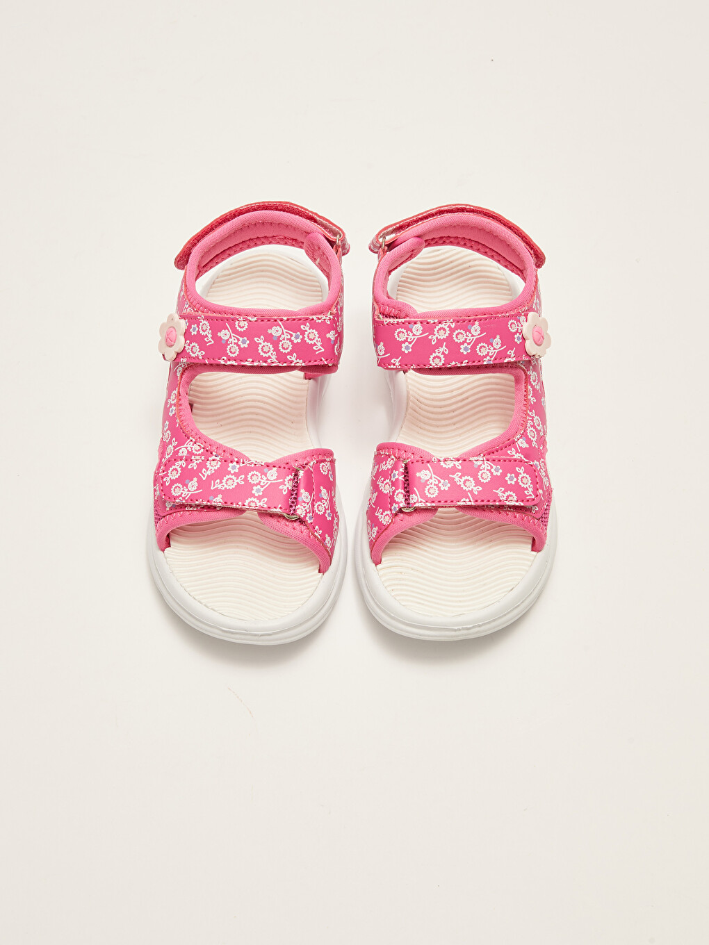 Double Band Patterned Hook And Loop Girls' Sandals-2