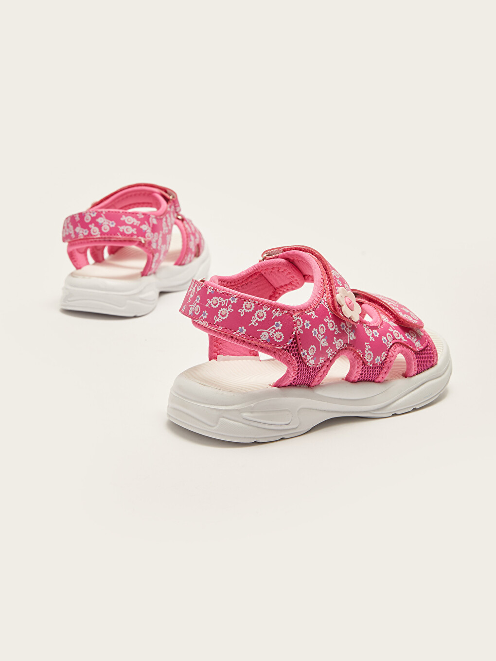 Double Band Patterned Hook And Loop Girls' Sandals-4