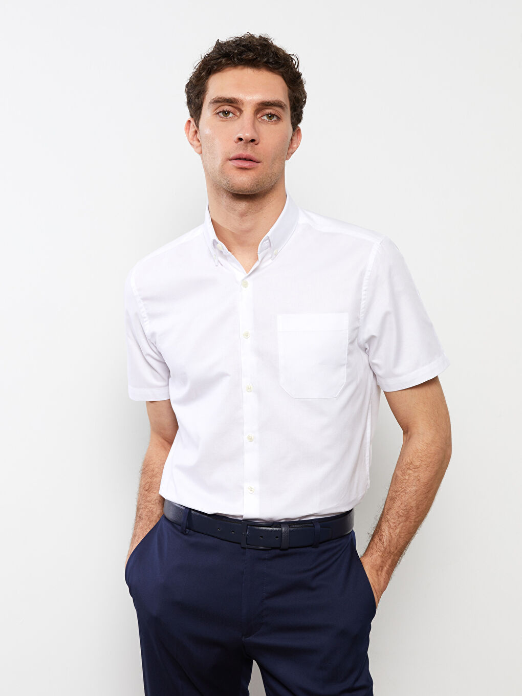 Slim Fit Short Sleeve Oxford Men Shirt -S2AV28Z8-Q6K