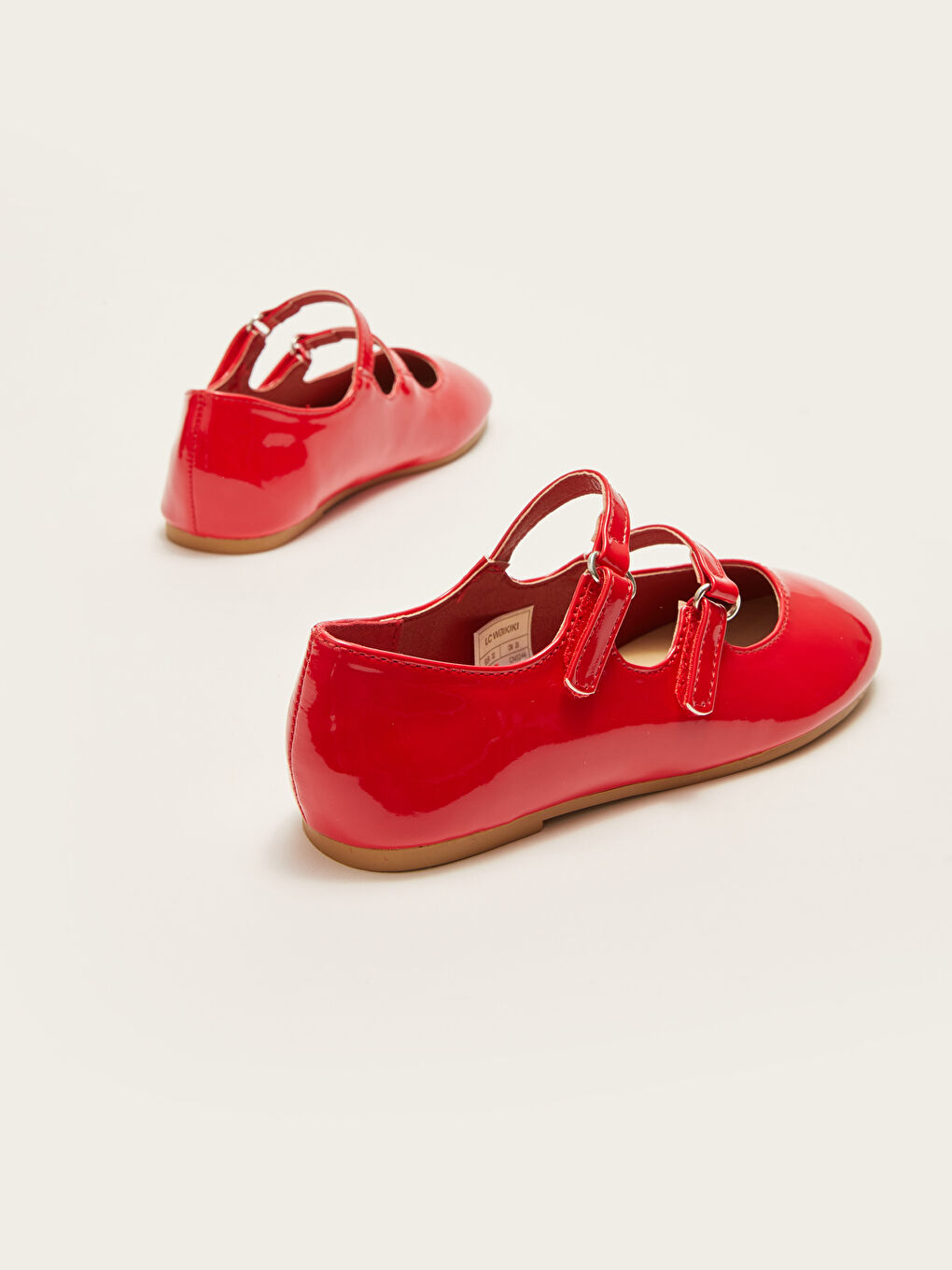 Kırmızı Cırt Cırtlı Deri Görünümlü Kız Çocuk Babet-4