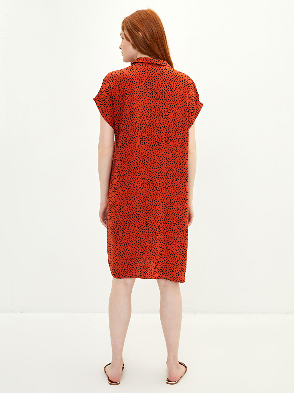 فستان شاطئ نسائي قماش فيسكوز كم قصير مطبوع بياقة قميص-4