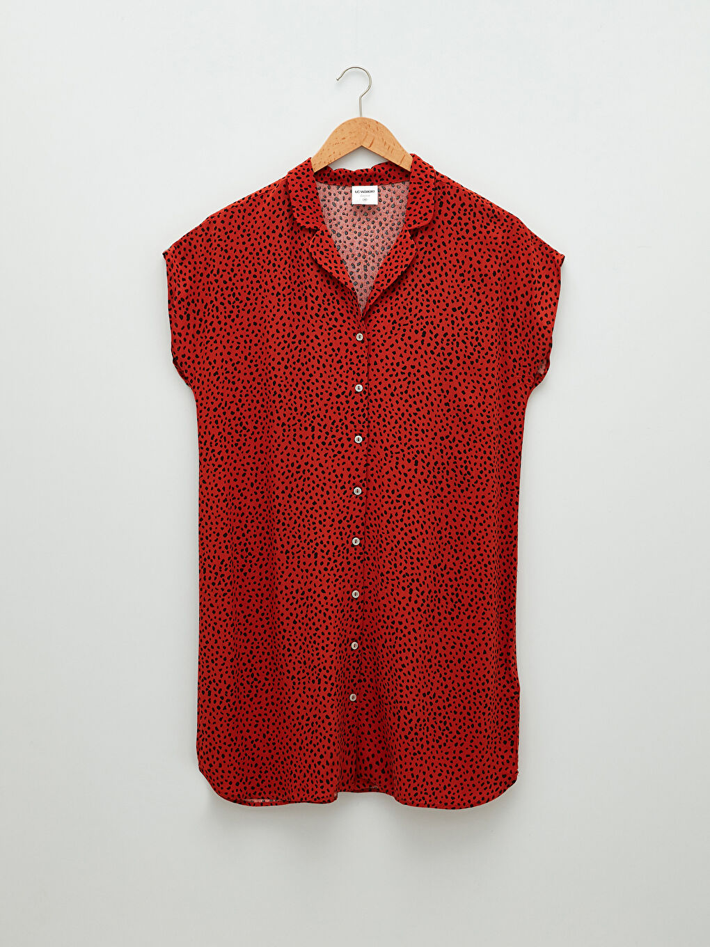 فستان شاطئ نسائي قماش فيسكوز كم قصير مطبوع بياقة قميص-5