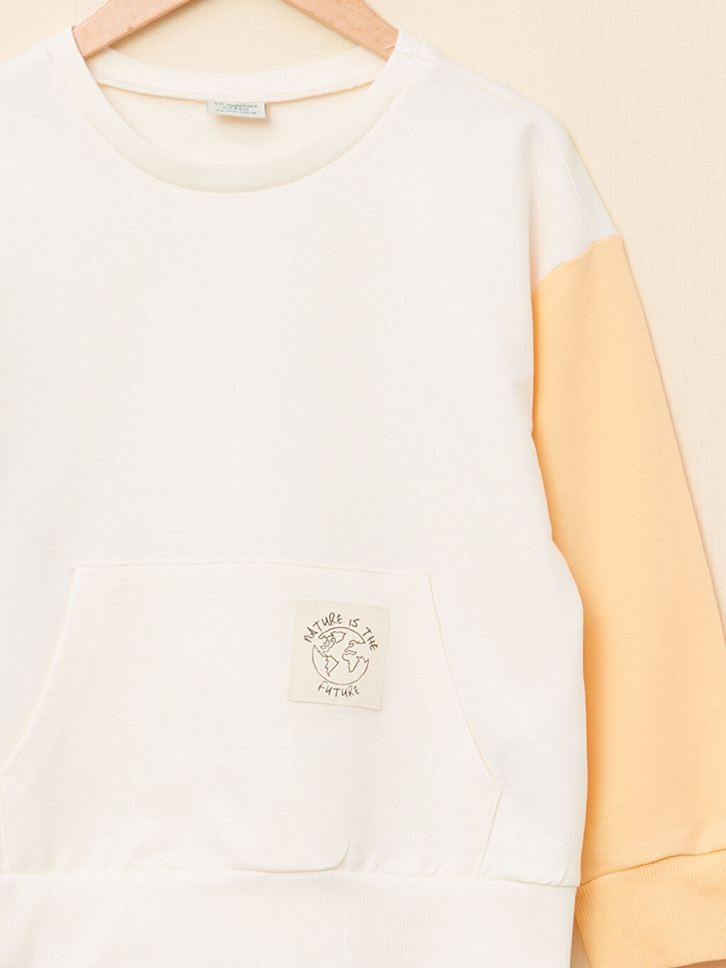 Ekru Bisiklet Yaka Renk Bloklu Uzun Kollu Kız Çocuk Sweatshirt-2