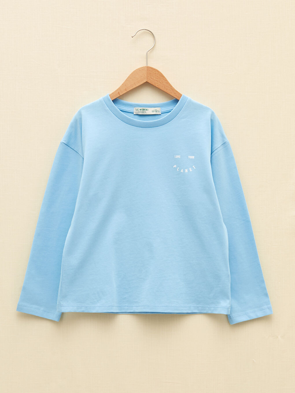 Mavi Bisiklet Yaka Baskılı Uzun Kollu Kız Çocuk Tişört