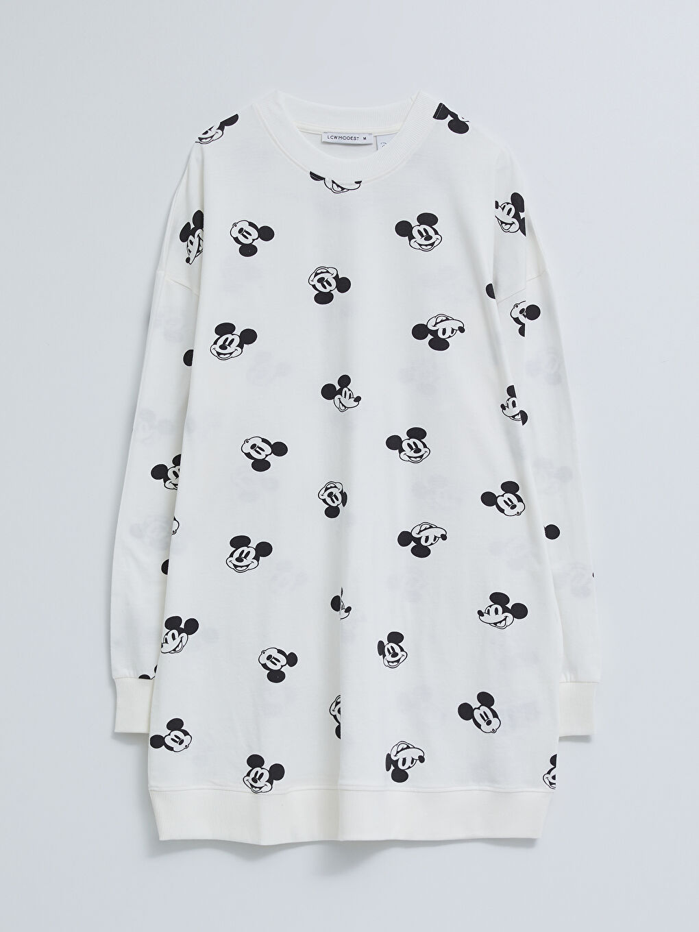 Crew Neck Mickey Mouse Printed Long Sleeve Oversize Cotton Women's Tunic -S2AV94Z8-LRA