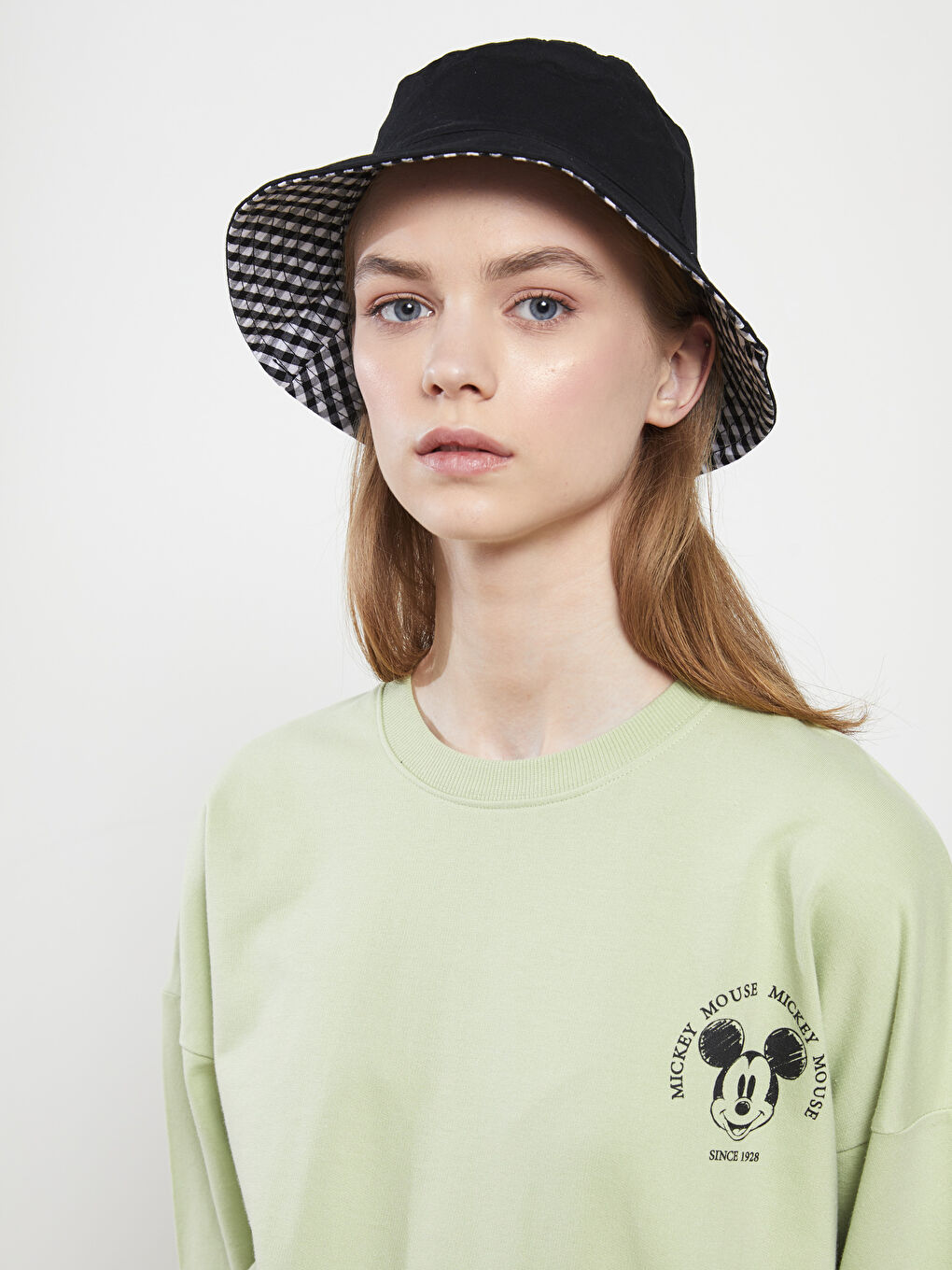 Crew Neck Mickey Mouse Printed Long Sleeve Oversize Cotton Women's Sweatshirt Tunic -S2AV96Z8-RQ2