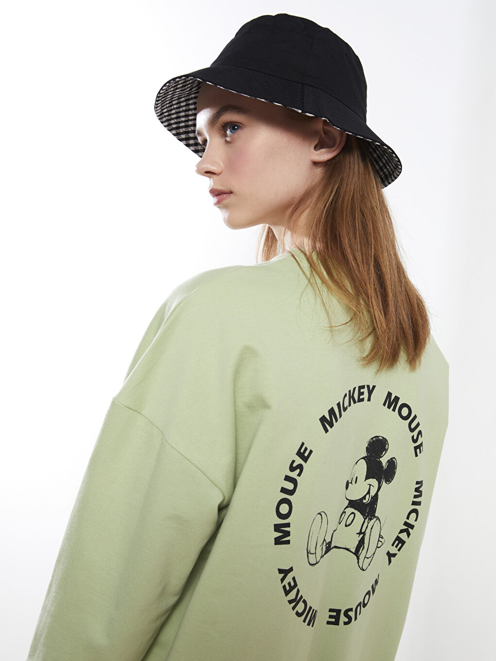 Crew Neck Mickey Mouse Printed Long Sleeve Oversize Cotton Women's Sweatshirt Tunic -S2AV96Z8-RQ2