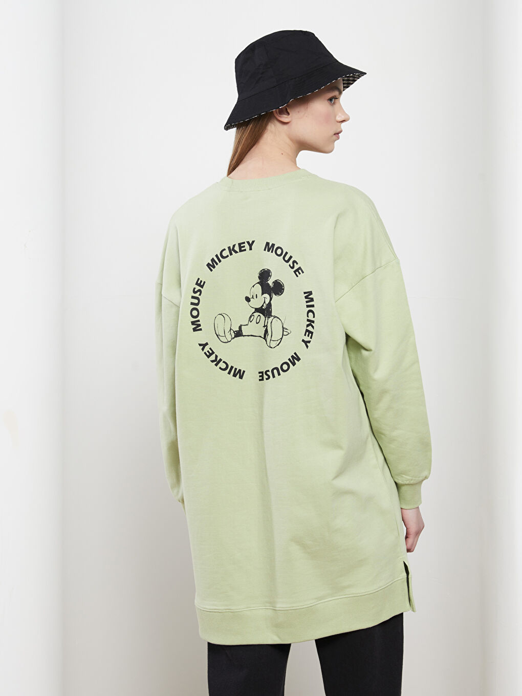 Crew Neck Mickey Mouse Printed Long Sleeve Oversize Cotton Women's Sweatshirt Tunic -S2AV96Z8-RQ2
