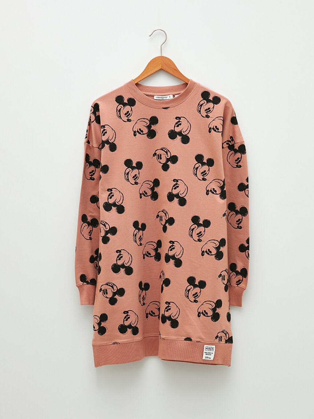 LCW Modest Bisiklet Yaka Mickey Mouse Baskılı Uzun Kollu Oversize Pamuklu Kadın Sweatshirt Tunik -S2AV97Z8-LT4