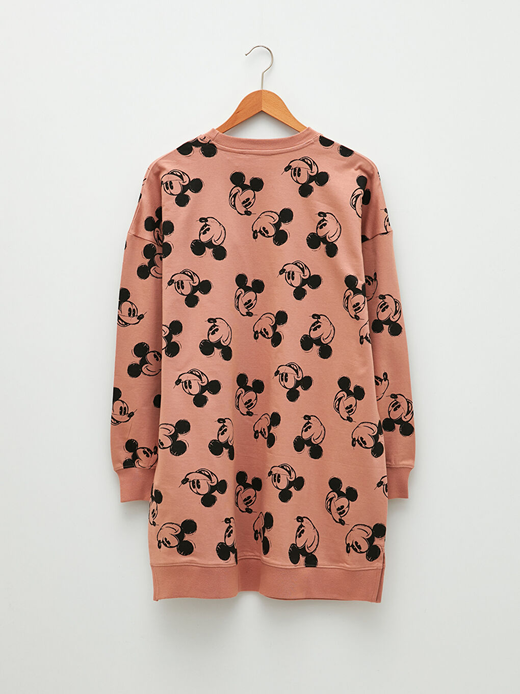 LCW Modest Bisiklet Yaka Mickey Mouse Baskılı Uzun Kollu Oversize Pamuklu Kadın Sweatshirt Tunik -S2AV97Z8-LT4