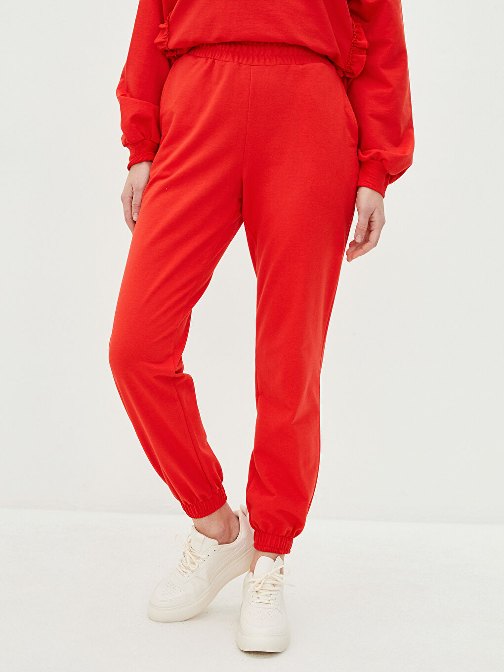 Women's Elasticated Waist Plain Jogger Sweatpants-2