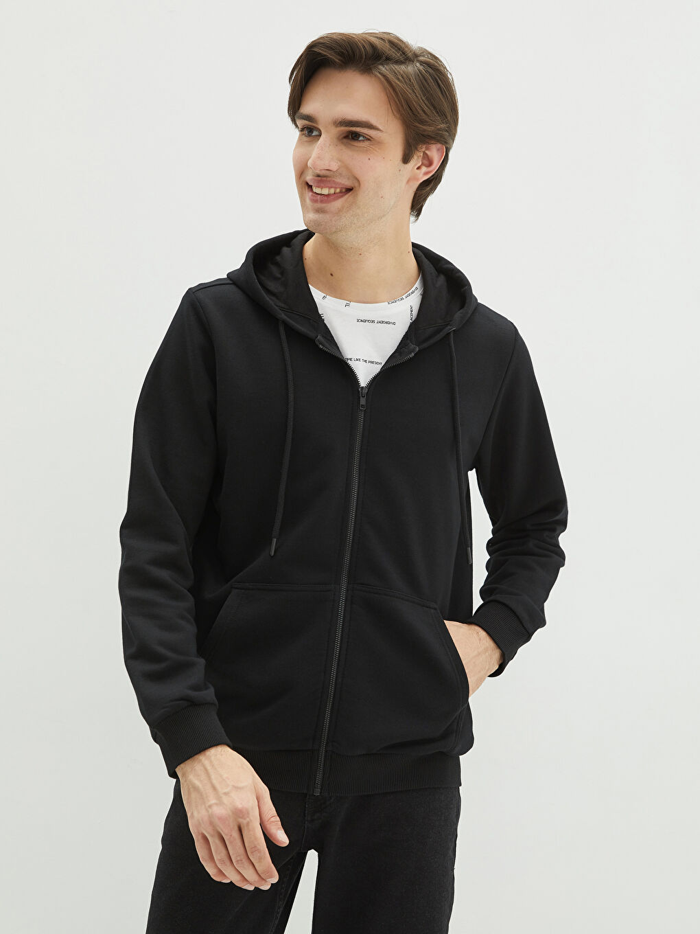 LCW Casual Hooded Long Sleeve Zipper Men's Sports Cardigan -S2AY56Z8-CVL
