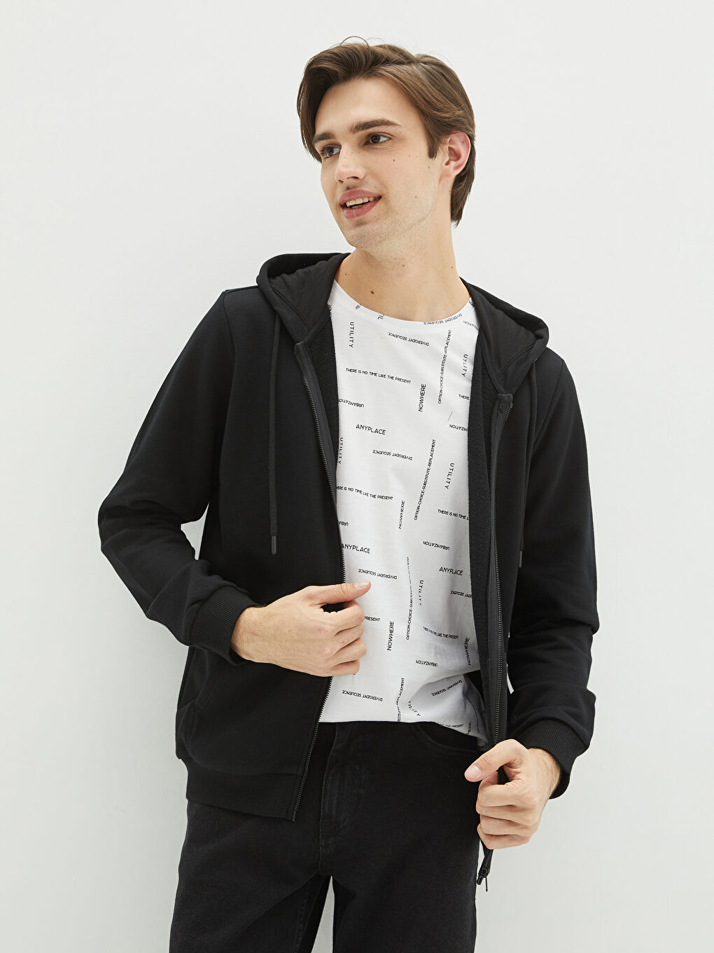 LCW Casual Hooded Long Sleeve Zipper Men's Sports Cardigan -S2AY56Z8-CVL