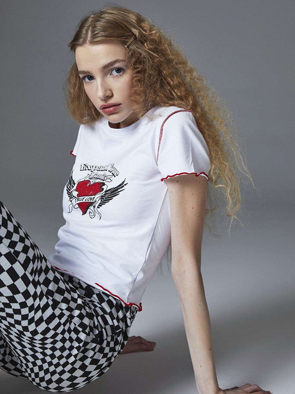 Crew Neck Printed Short Sleeve Cotton Women's T-shirt-4