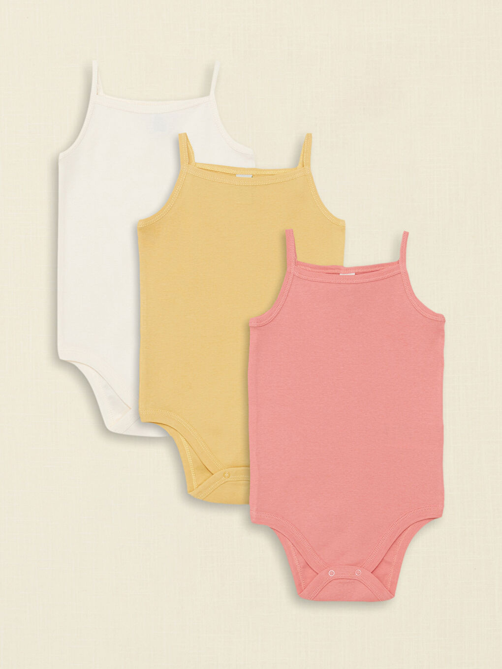 Square Collar Suspended Basic Cotton Baby Girl Body With Snap Button 3 Pcs