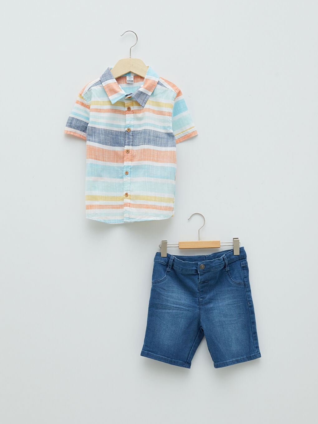 Short Sleeve Baby Boy Shirt and Jean Shorts 2-Pack Set