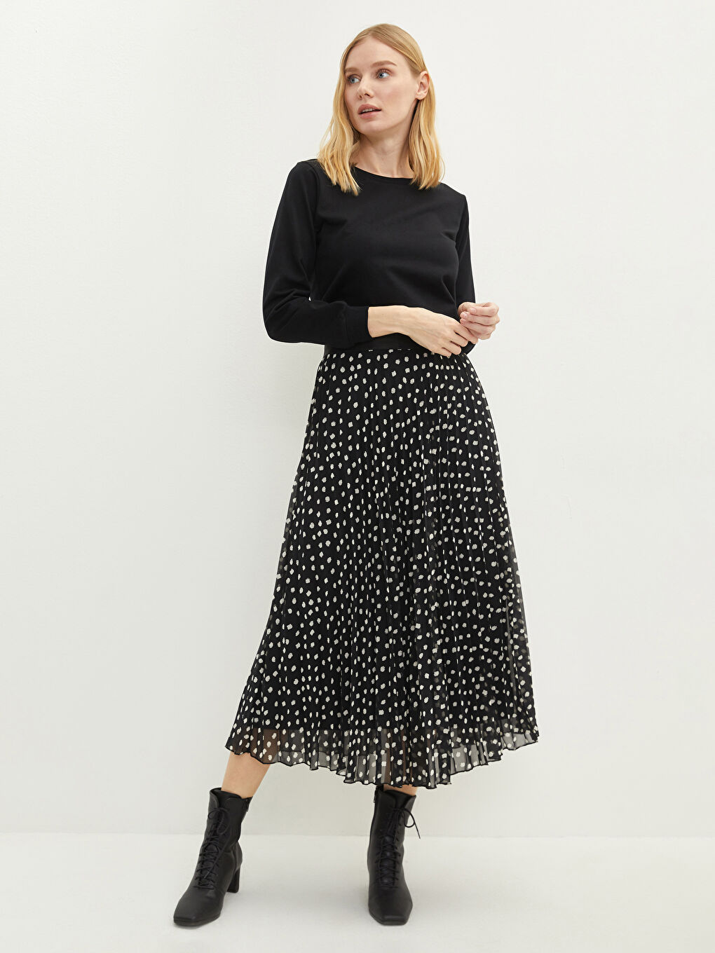 Elastic Waist Patterned Chiffon Fabric Women's Pleated Skirt -S2BB20Z8-LQJ
