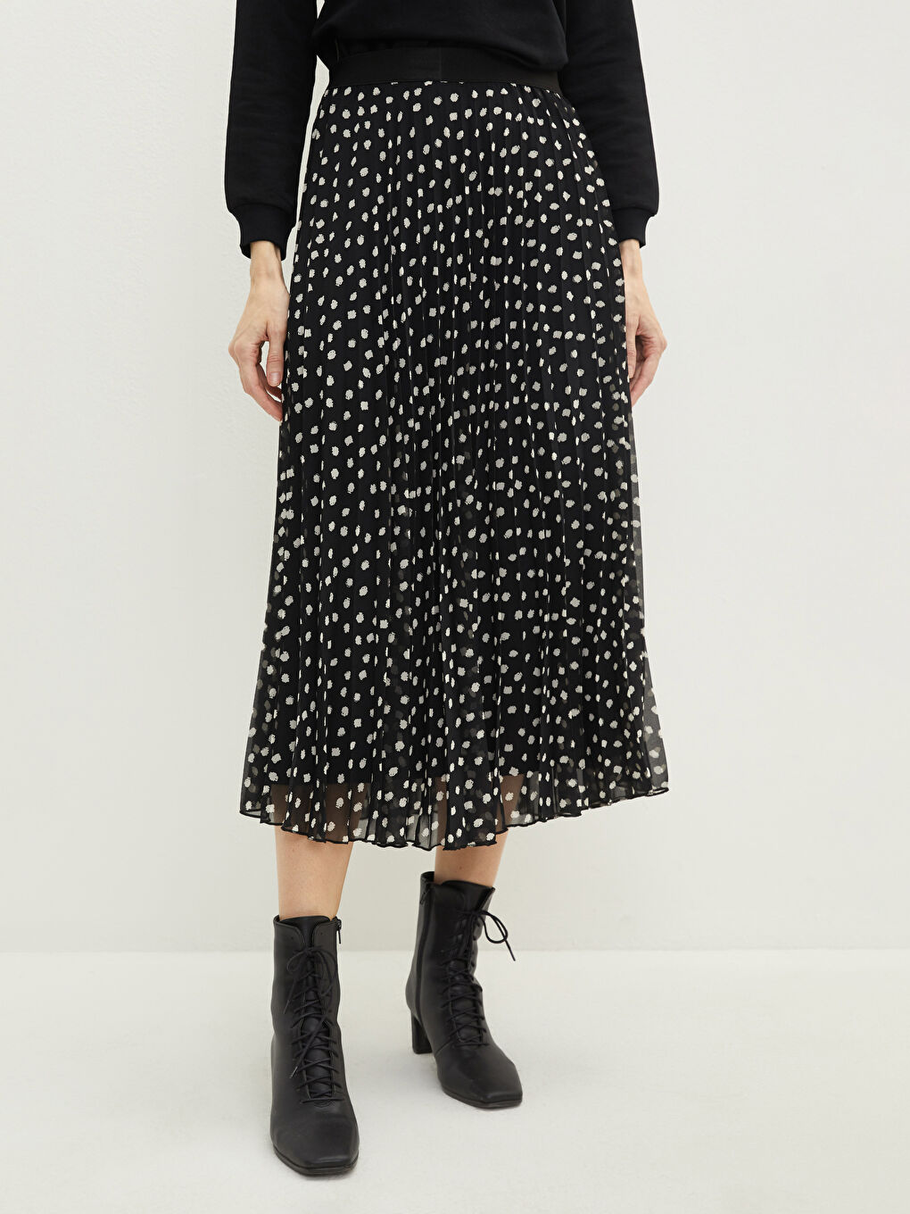 Elastic Waist Patterned Chiffon Fabric Women's Pleated Skirt -S2BB20Z8-LQJ