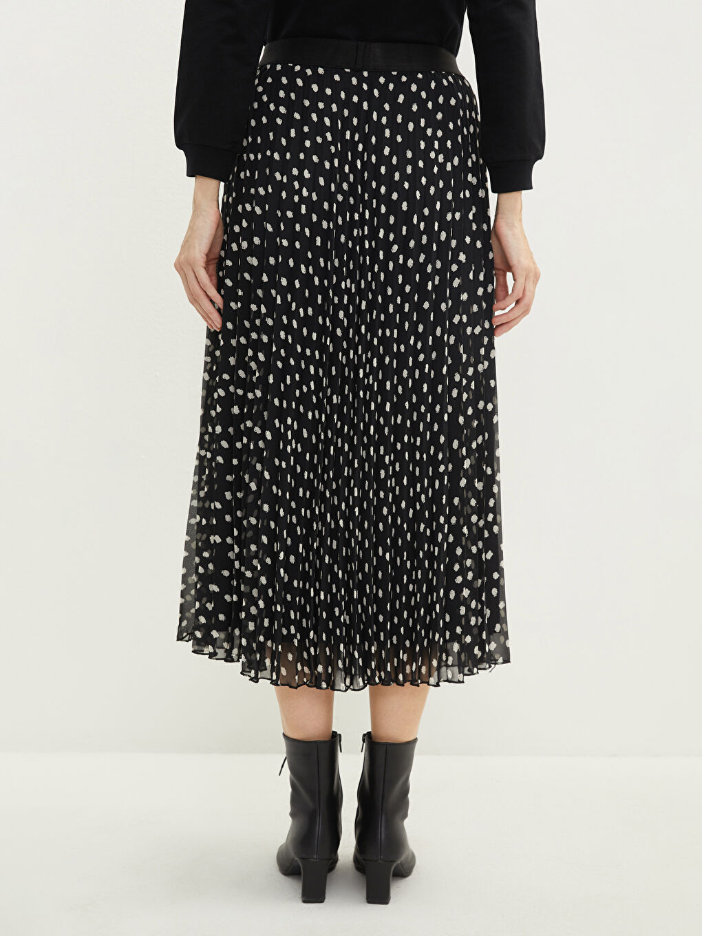 Elastic Waist Patterned Chiffon Fabric Women's Pleated Skirt -S2BB20Z8-LQJ