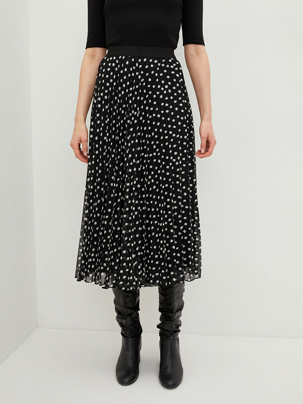 Elastic Waist Patterned Chiffon Fabric Women's Pleated Skirt -S2BB20Z8-LQJ