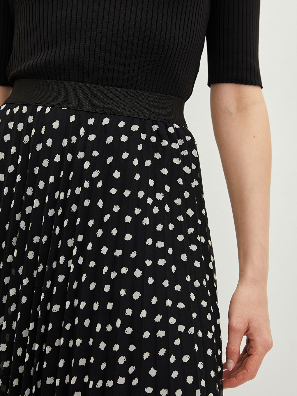 Elastic Waist Patterned Chiffon Fabric Women's Pleated Skirt -S2BB20Z8-LQJ