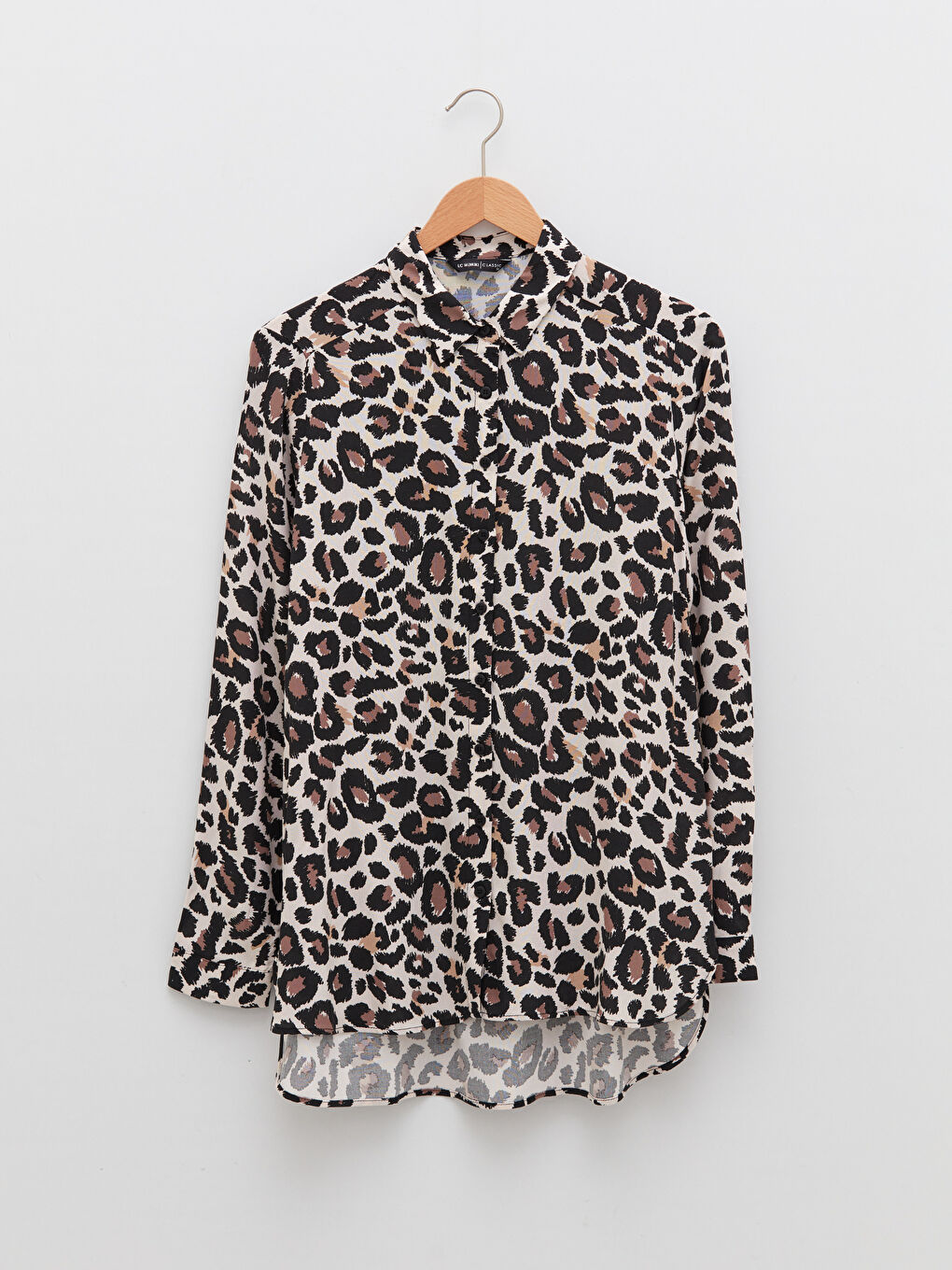 Bej Önden Düğme Kapamalı Desenli Uzun Kollu Viskon Kadın Gömlek-6