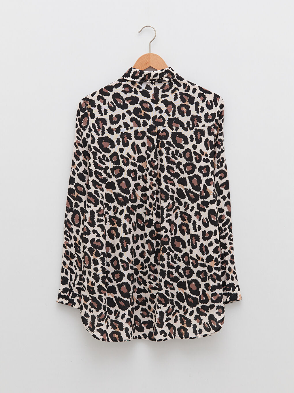 Bej Önden Düğme Kapamalı Desenli Uzun Kollu Viskon Kadın Gömlek-7