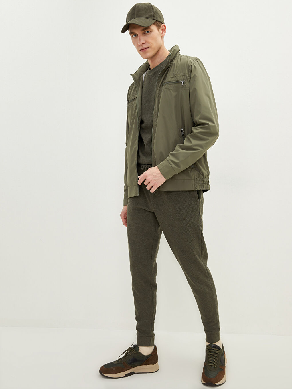 Haki Rahat Kalıp Dik Yaka Erkek İnce Mont-1