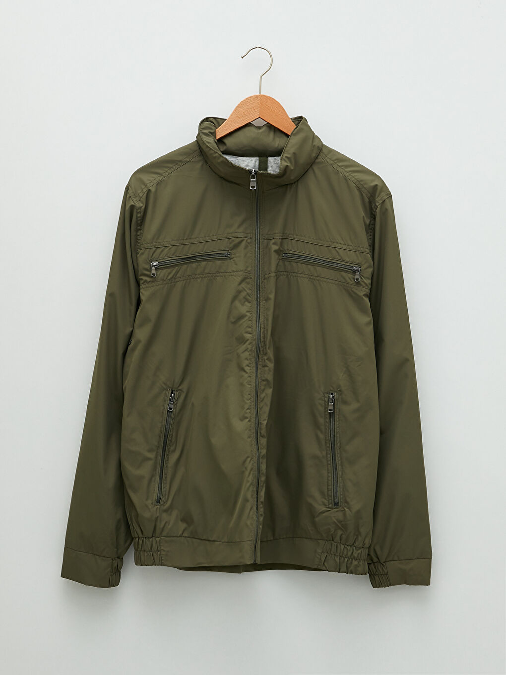 Haki Rahat Kalıp Dik Yaka Erkek İnce Mont-5