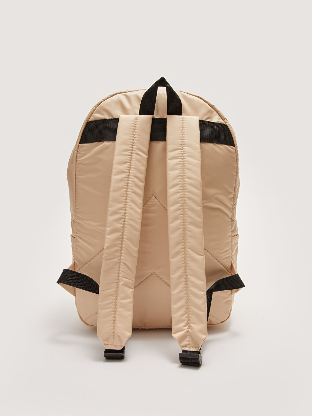 Bej Paraşüt Kumaş Etiket Baskılı Kadın Sırt Çantası-2