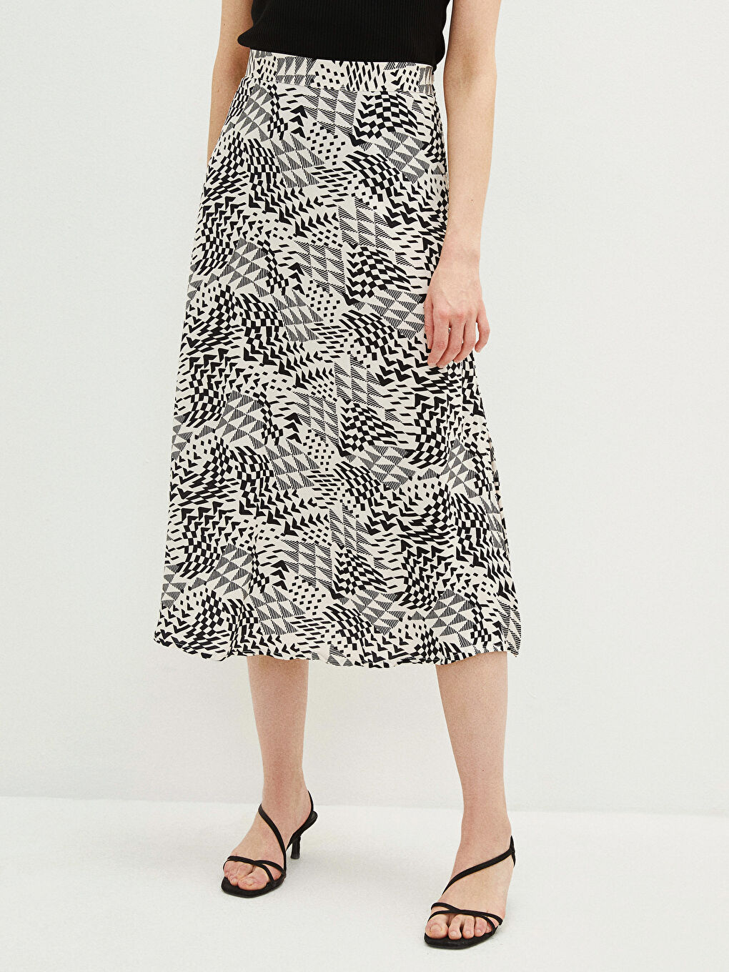 Suknja A forme sa elastičnim strukom, štampana, za žene, viskoza-2