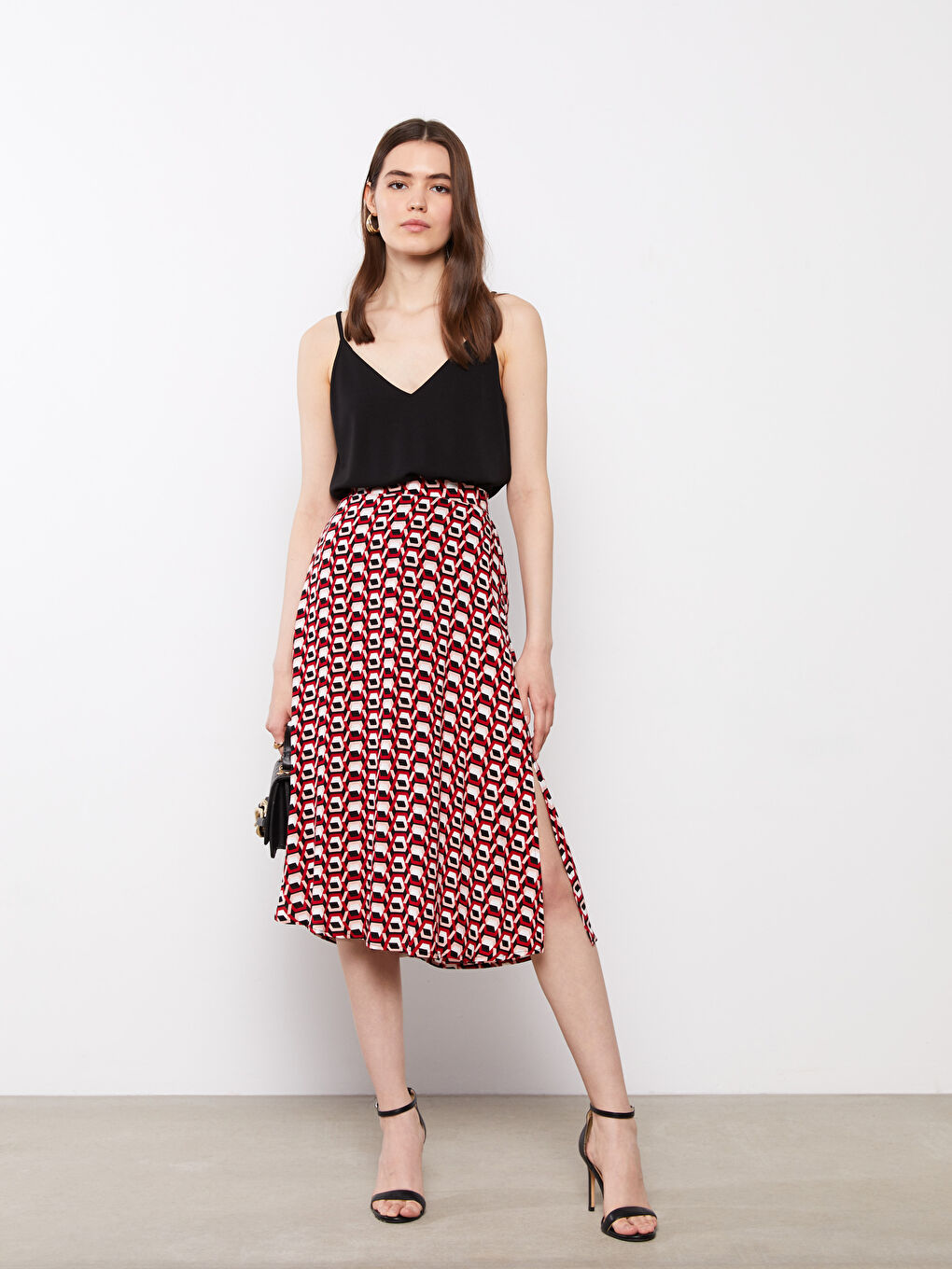 Suknja A forme sa elastičnim strukom, štampana, za žene, viskoza