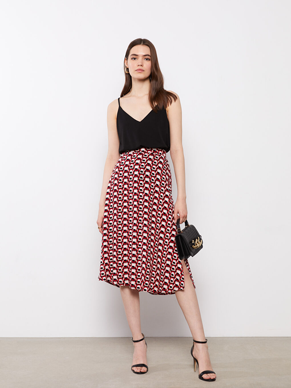 Suknja A forme sa elastičnim strukom, štampana, za žene, viskoza-1