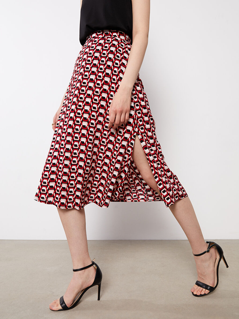 Suknja A forme sa elastičnim strukom, štampana, za žene, viskoza-3