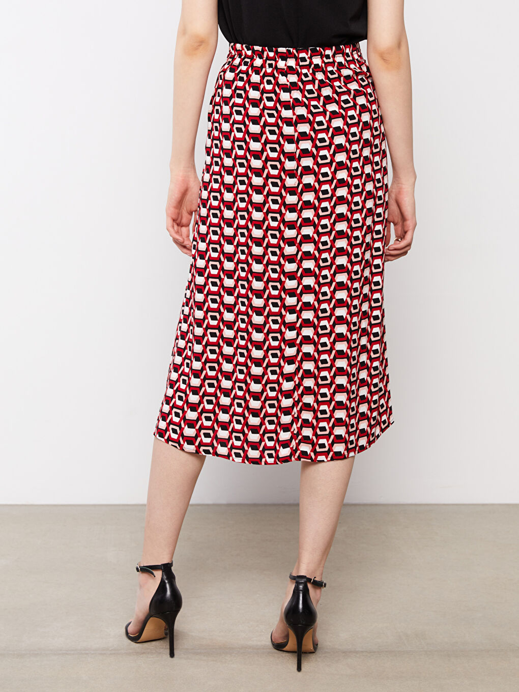 Suknja A forme sa elastičnim strukom, štampana, za žene, viskoza-4