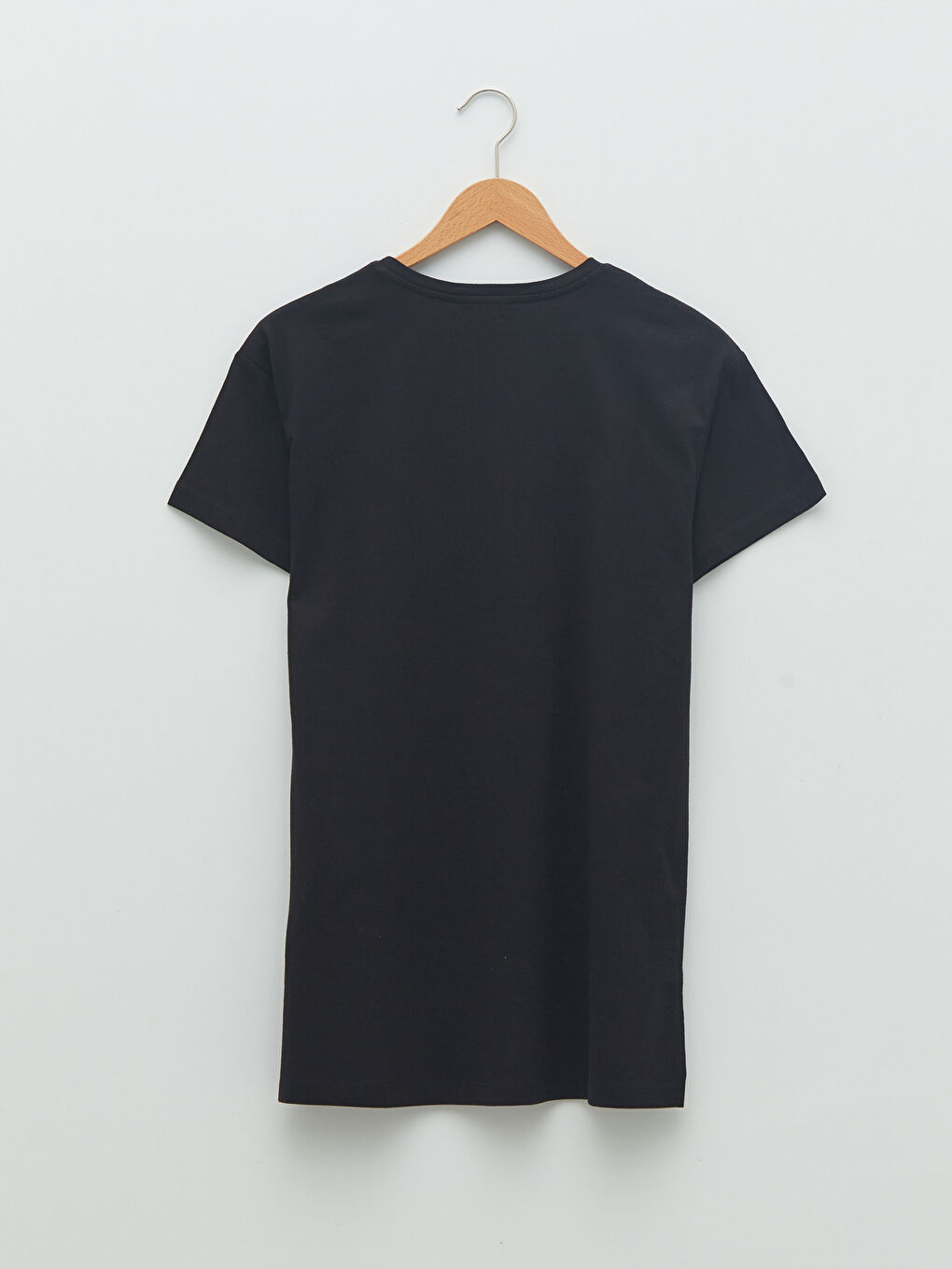 Siyah Bisiklet Yaka Düz Kısa Kollu Pamuklu Kadın Tişört-6