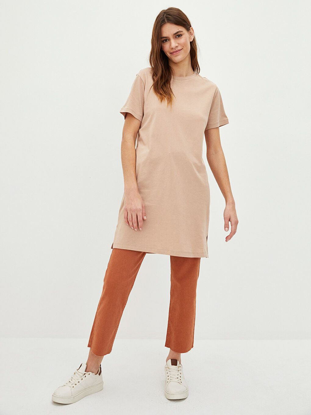 Crew Neck Straight Short Sleeve Cotton Women's T-Shirt-2
