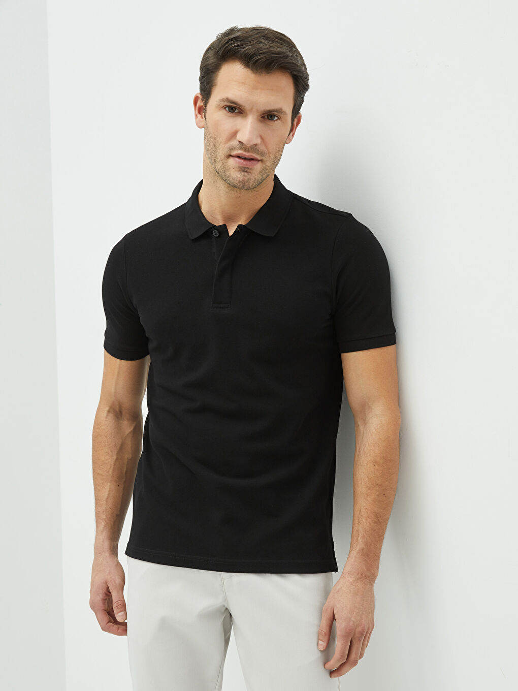 Siyah Polo Yaka Kısa Kollu Pike Erkek Tişört